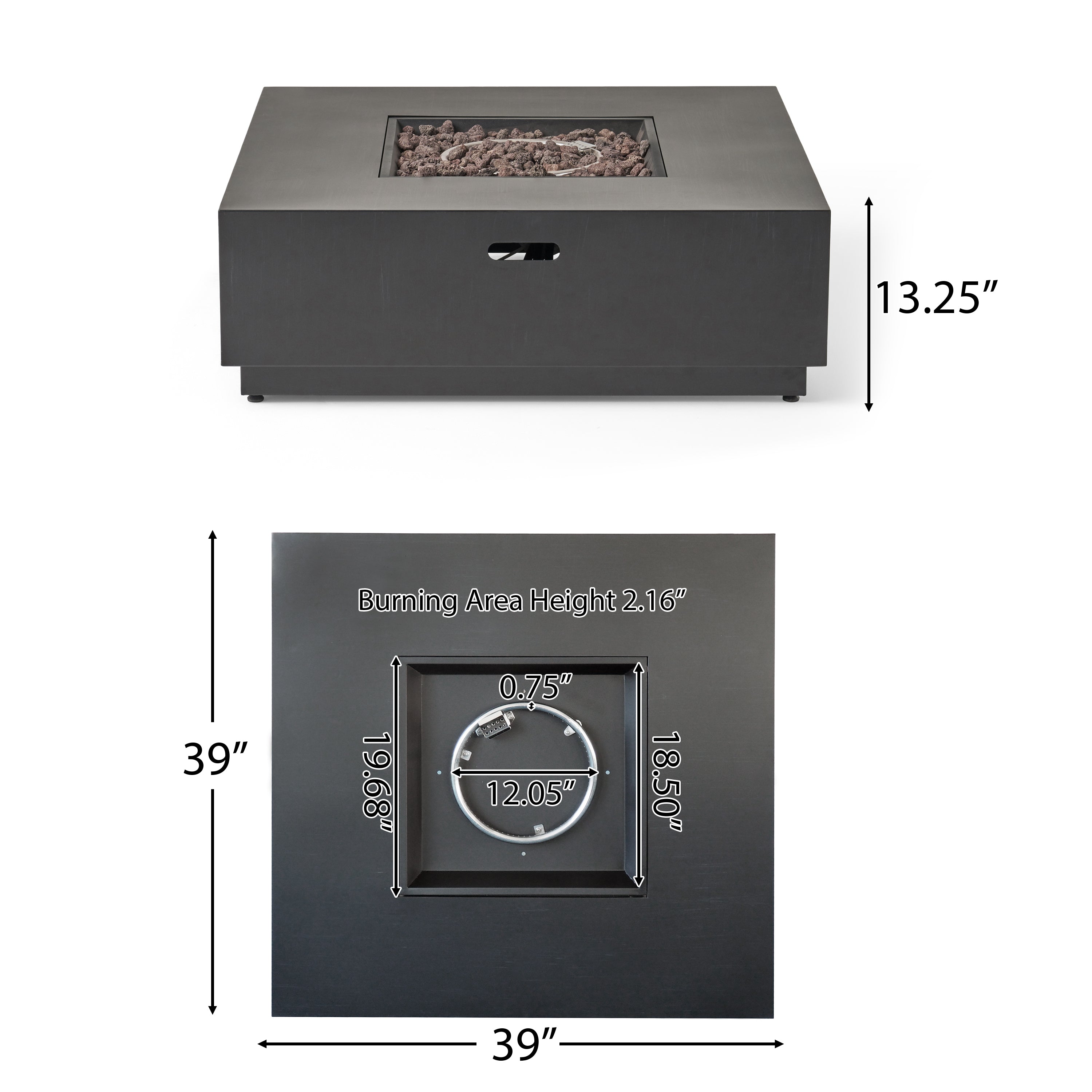 39'' Square Iron Fire Pit - 50,000 BTU