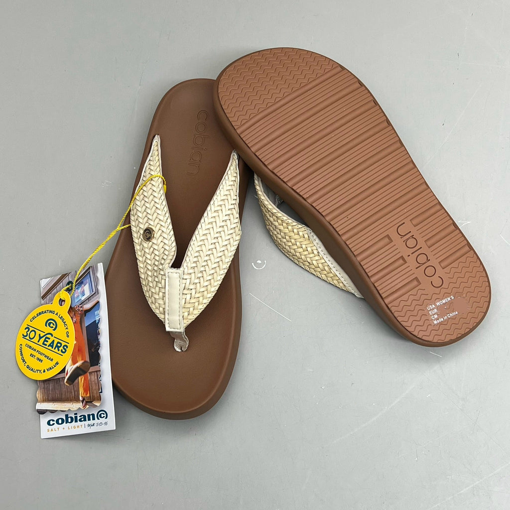 COBIAN Palmilla Braided Synthetic Leather Strap Women's Sz 10 EU 41 Cream PAL25-110-10