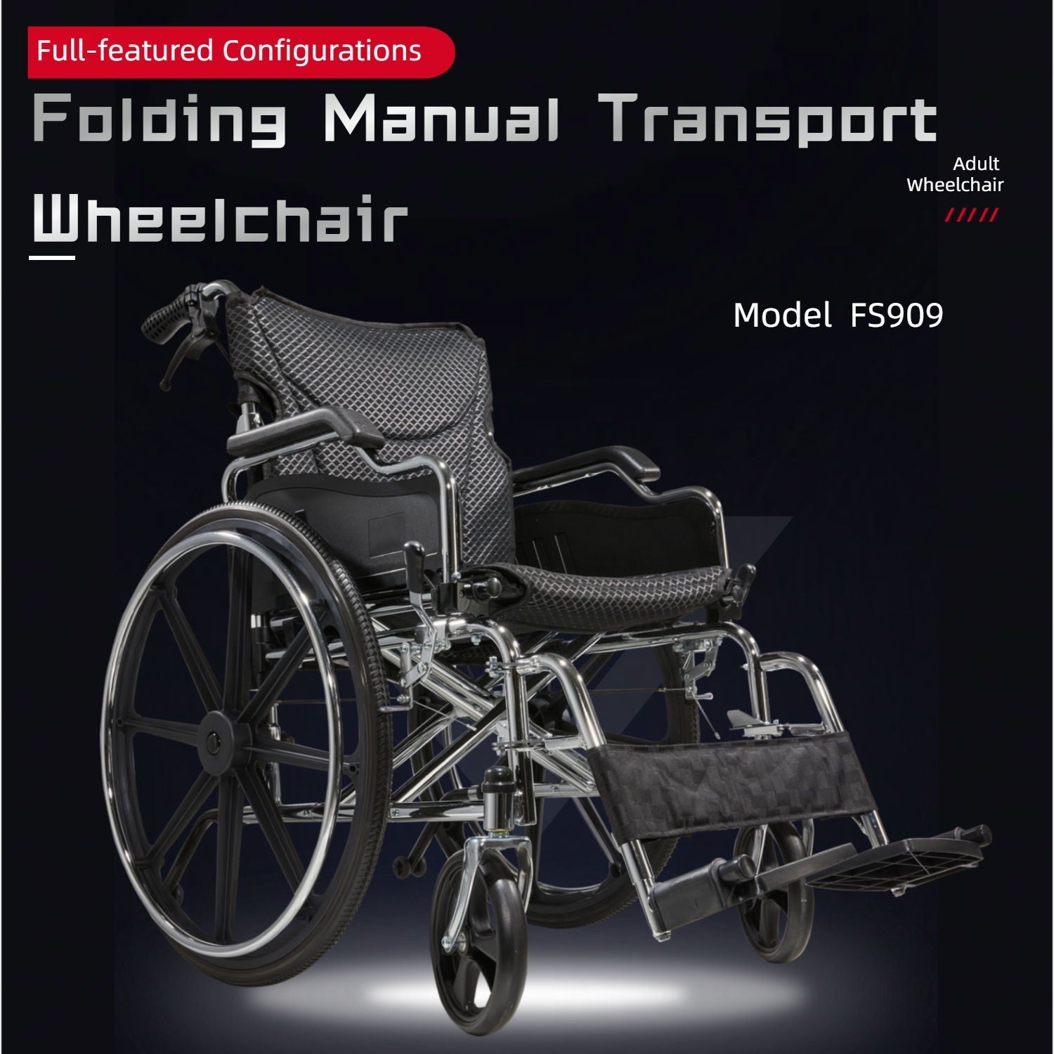 Lightweight Foldable Manual Wheelchair for Adults with Double Brakes