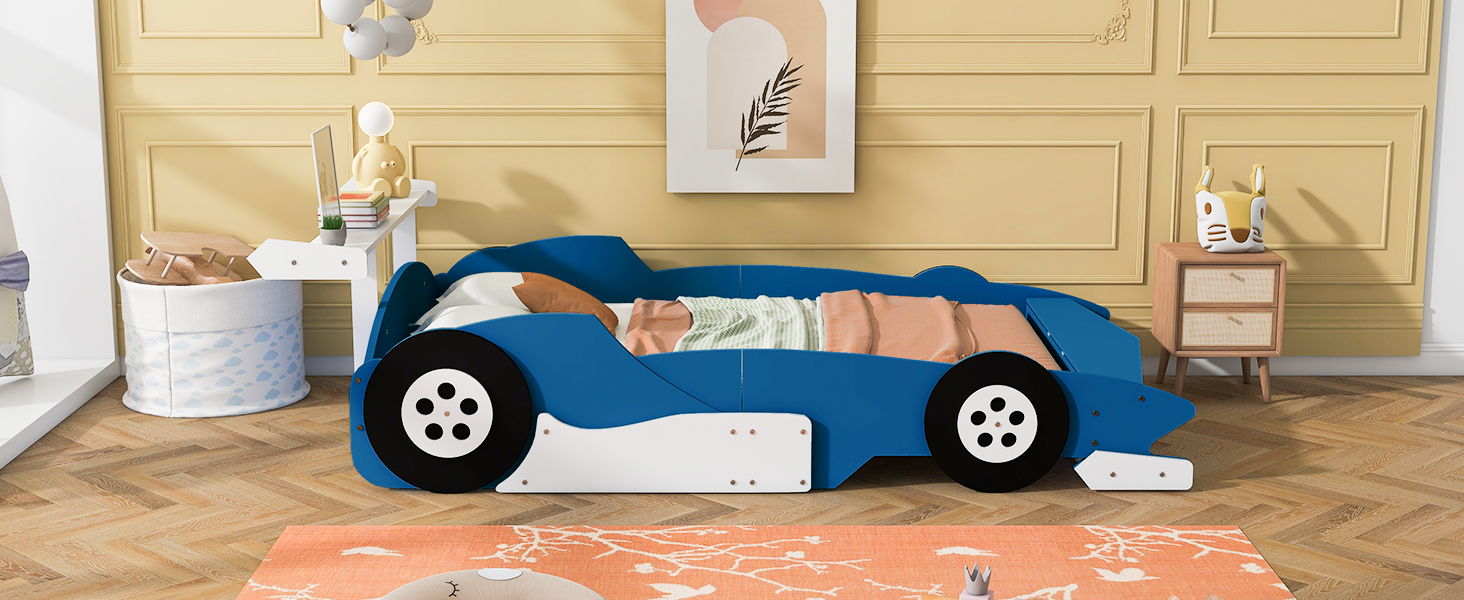 Race Car-Shaped Platform Bed With Wheels