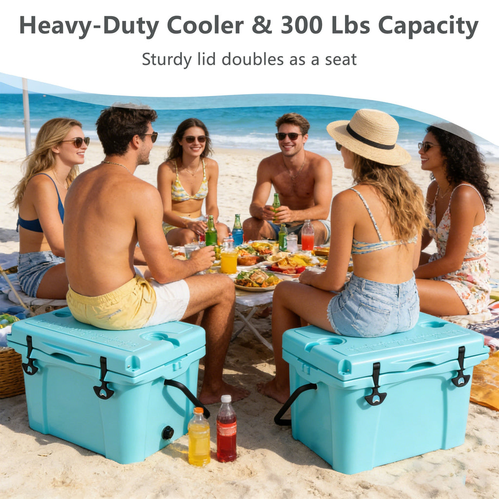 25QT Portable Cooler, Insulated Hard Cooler with Bottle Opener and Cup Holder