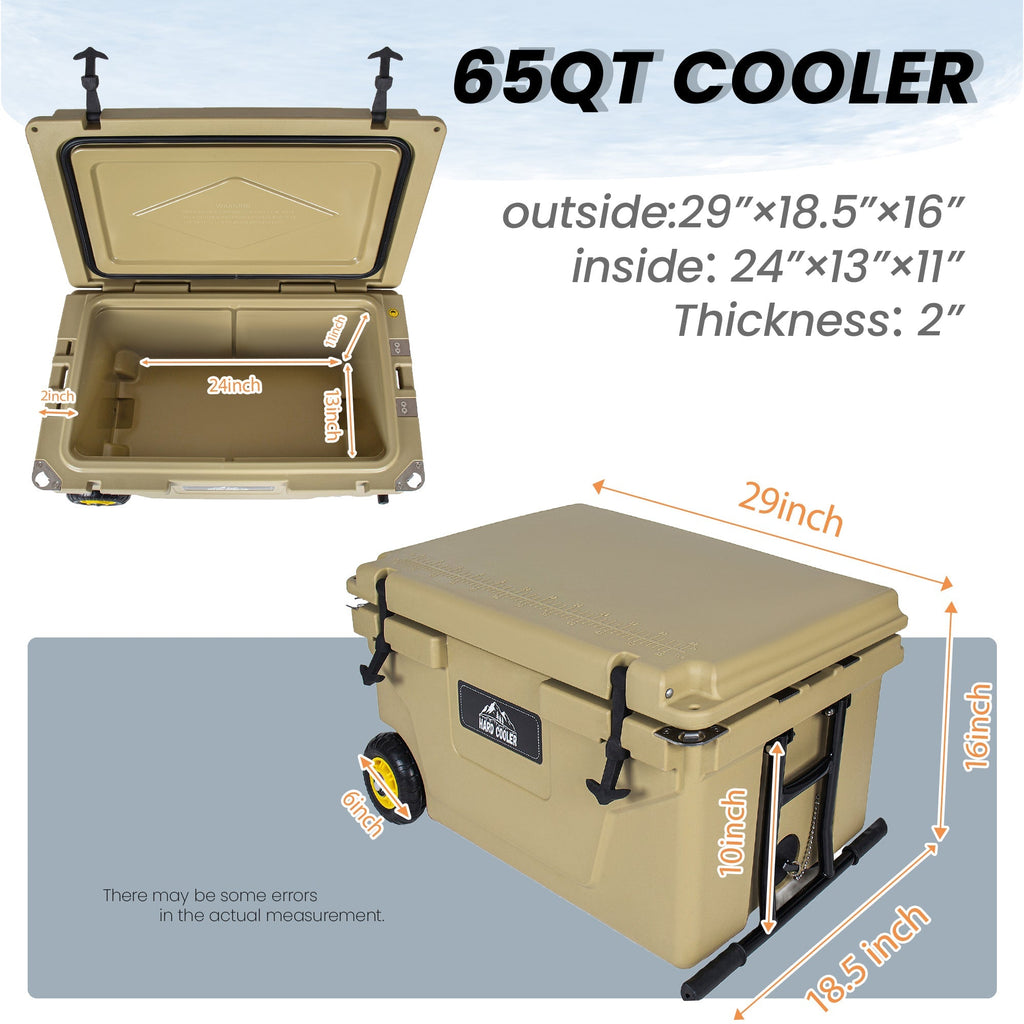 65 Quart Khaki Cooler, Ultra-Tough Hard Shell Ice Chest