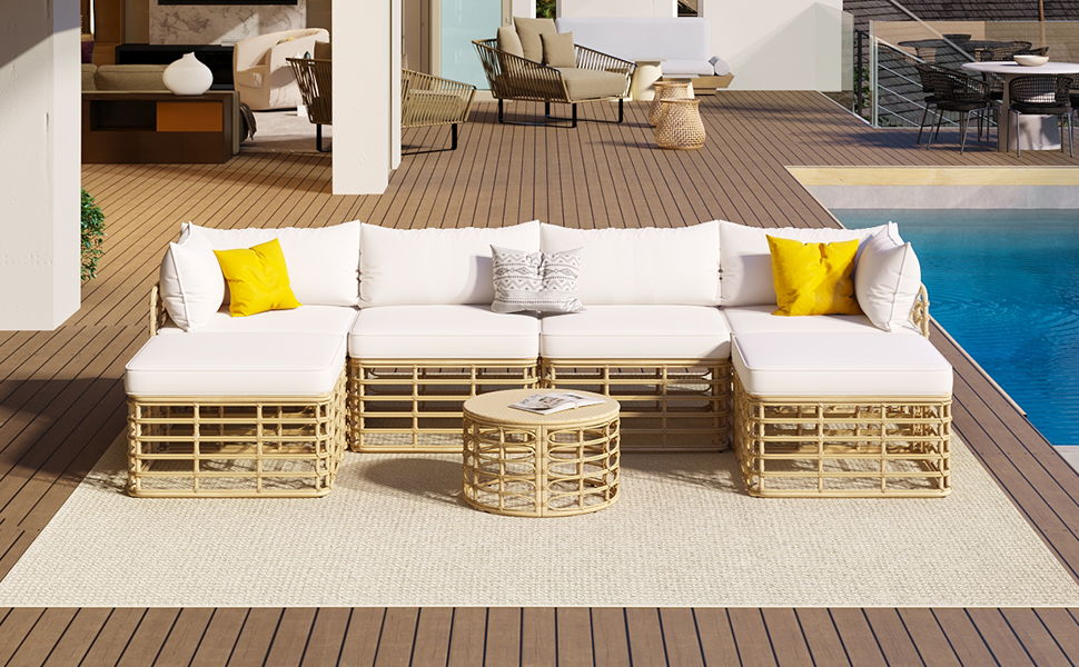 All-Weather 7-Piece Rattan Outdoor Sectional Sofa Set