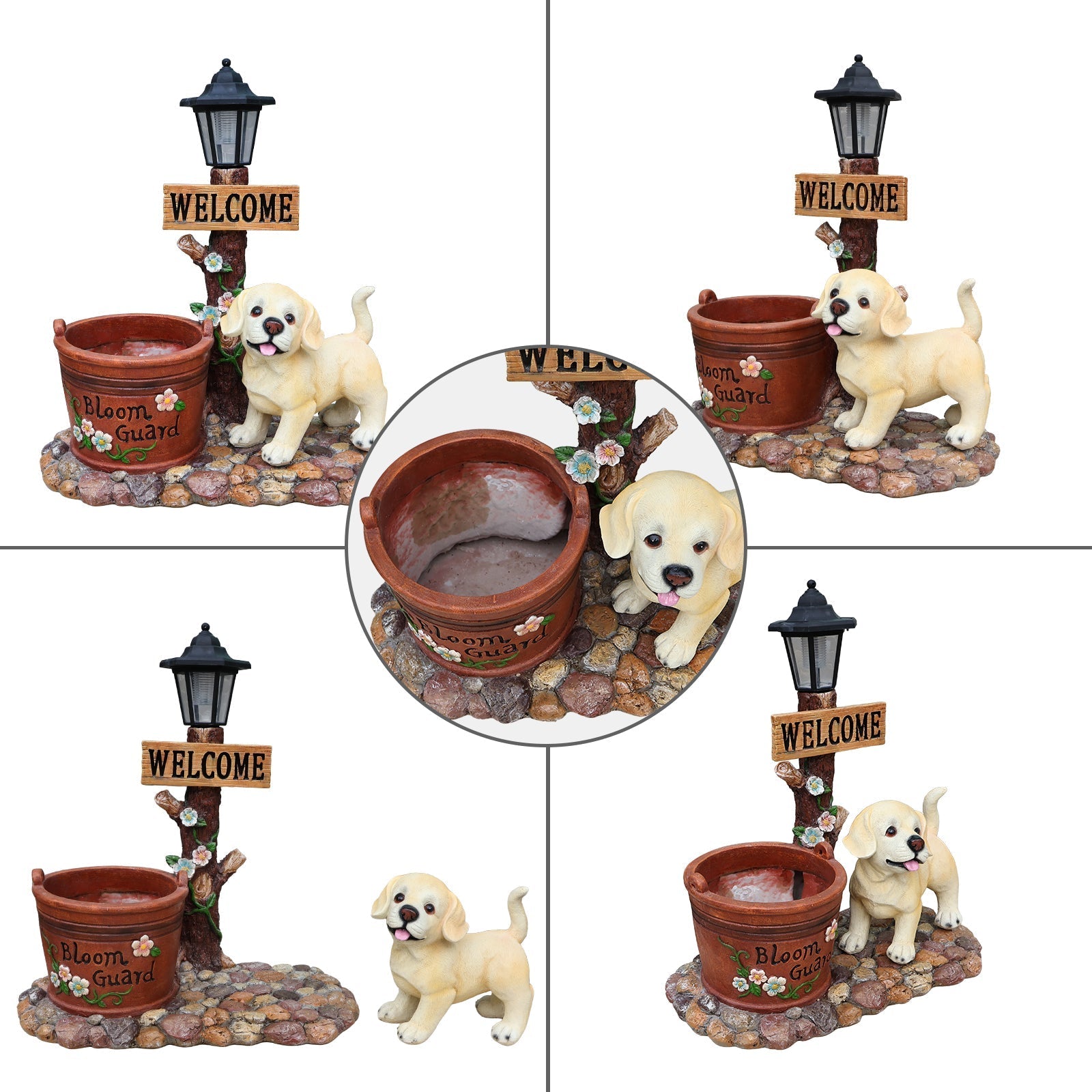 Labrador Puppy Solar Planter Garden Statue