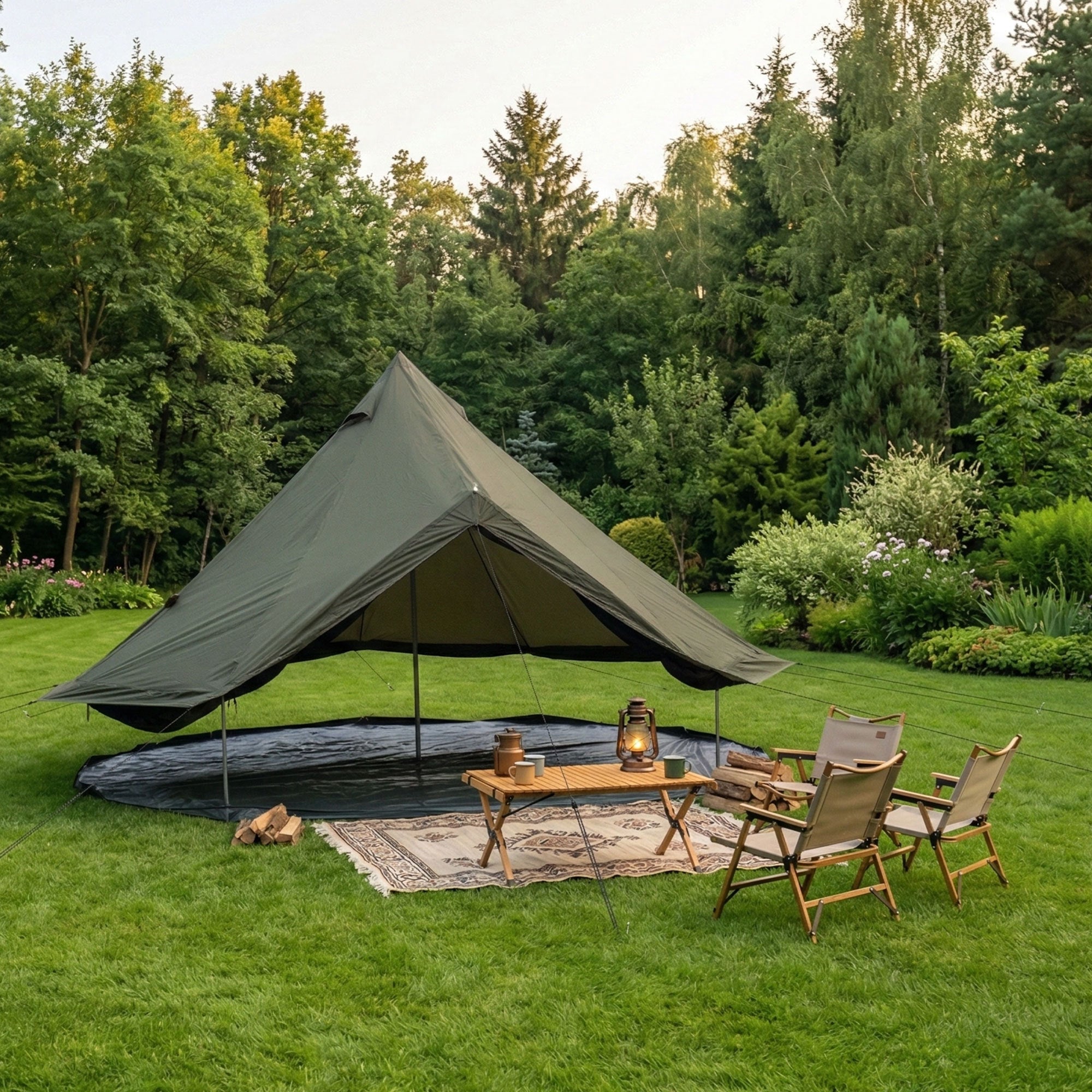 4 Season Bell Tent 13.1FT, Green Waterproof Glamping Yurt Tent