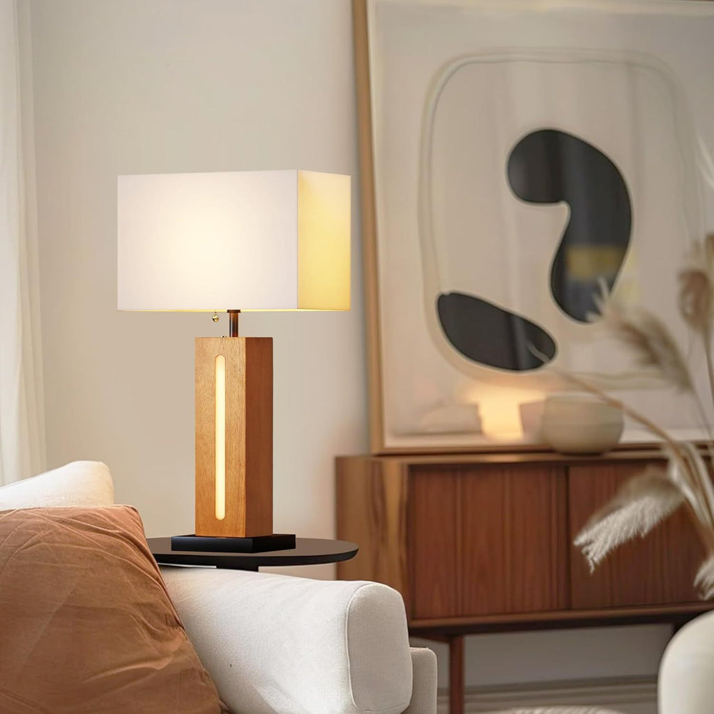 Table Lamps Set of 2, Modern Dimmable Bedside Lamps with Linen Shades
