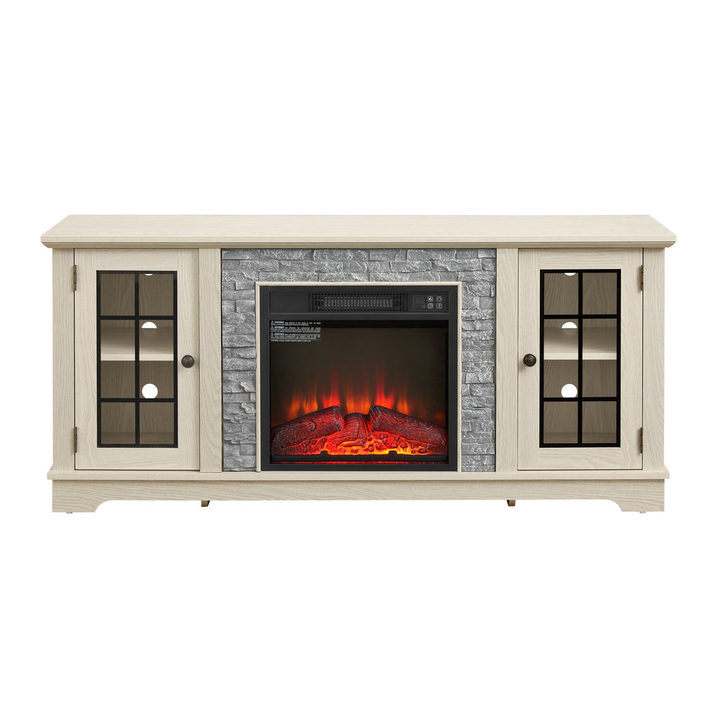 58" Modern TV Stand with Electric Fireplace and Storage