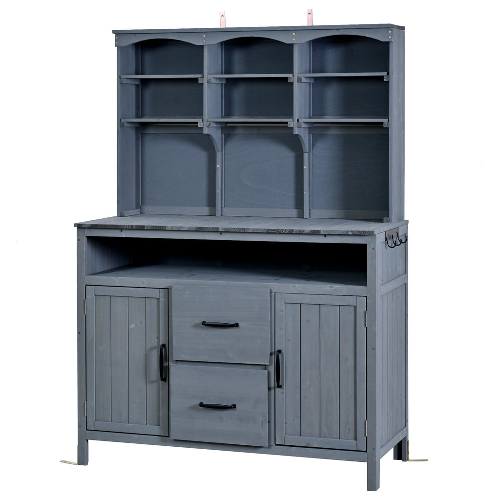 TOPMAX Large Fir Wood Potting Bench with Hutch and Storage