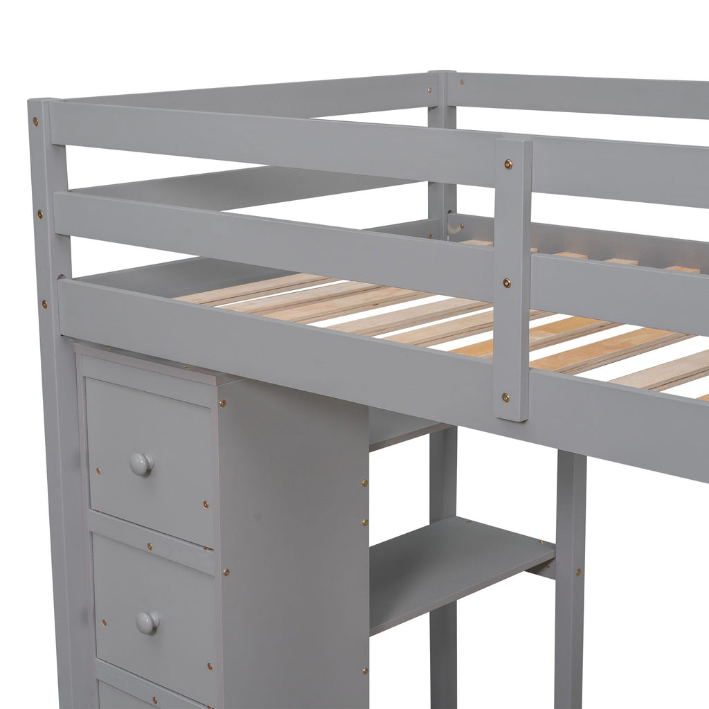 Loft Bed With Storage Drawers, Desk And Stairs With Shelves