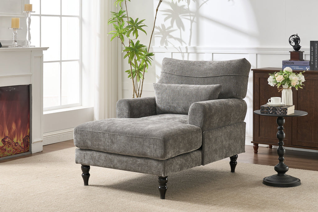 Modern Grey Upholstered Chaise Lounge Sofa Recliner