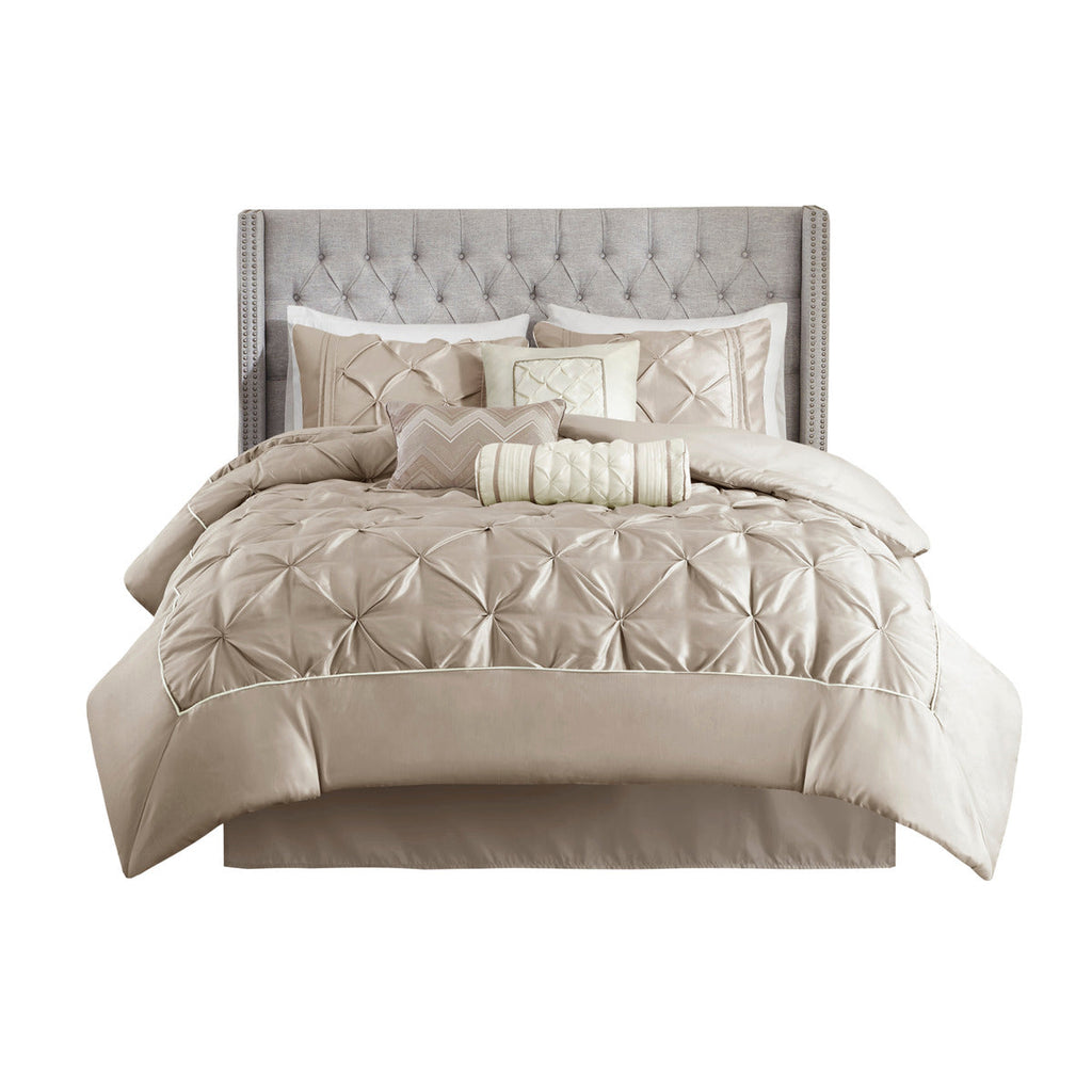 7 Piece Tufted Comforter Set Taupe California King