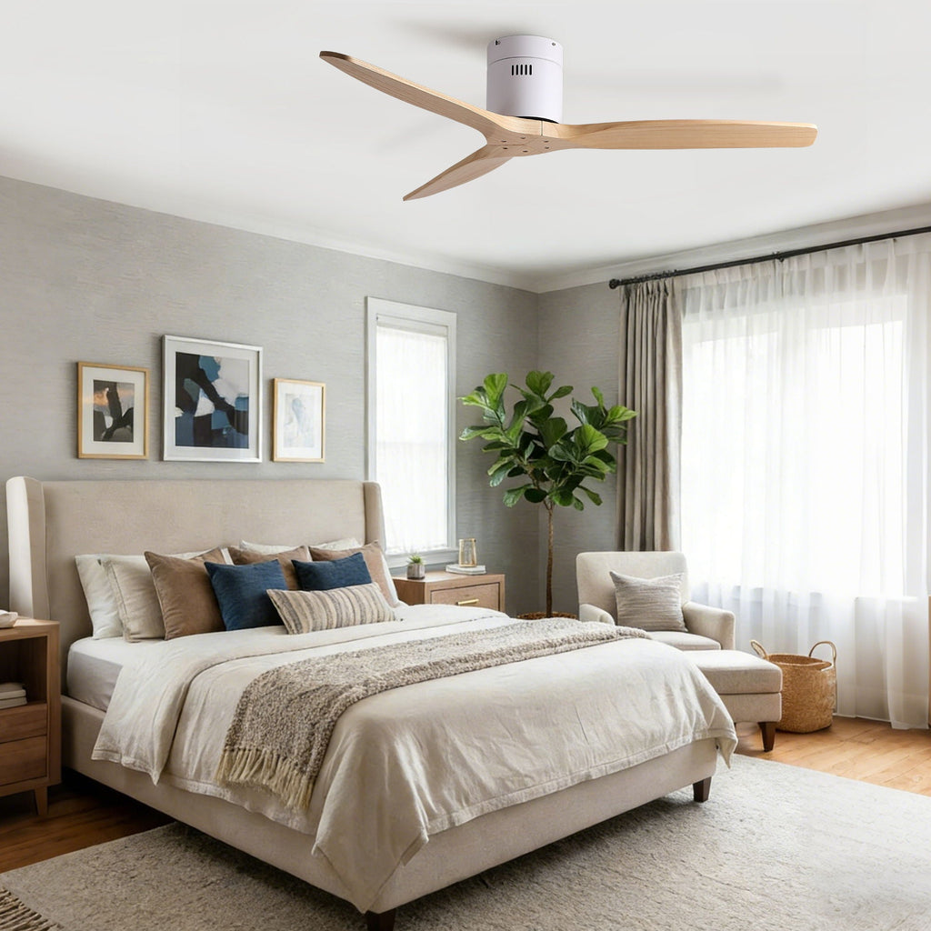 Low Profile Flush Ceiling Fan Without Light - Matte White / White
