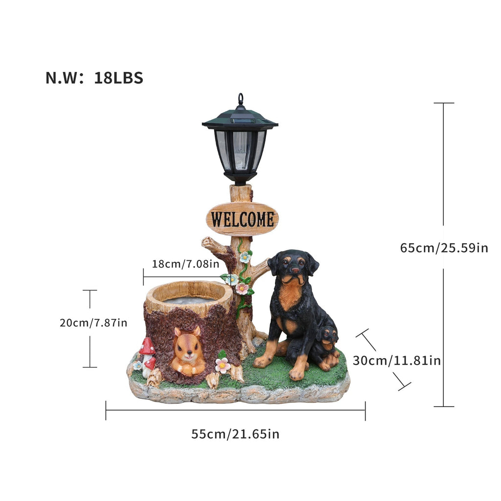 Rottweiler Dog Family Planter Statue