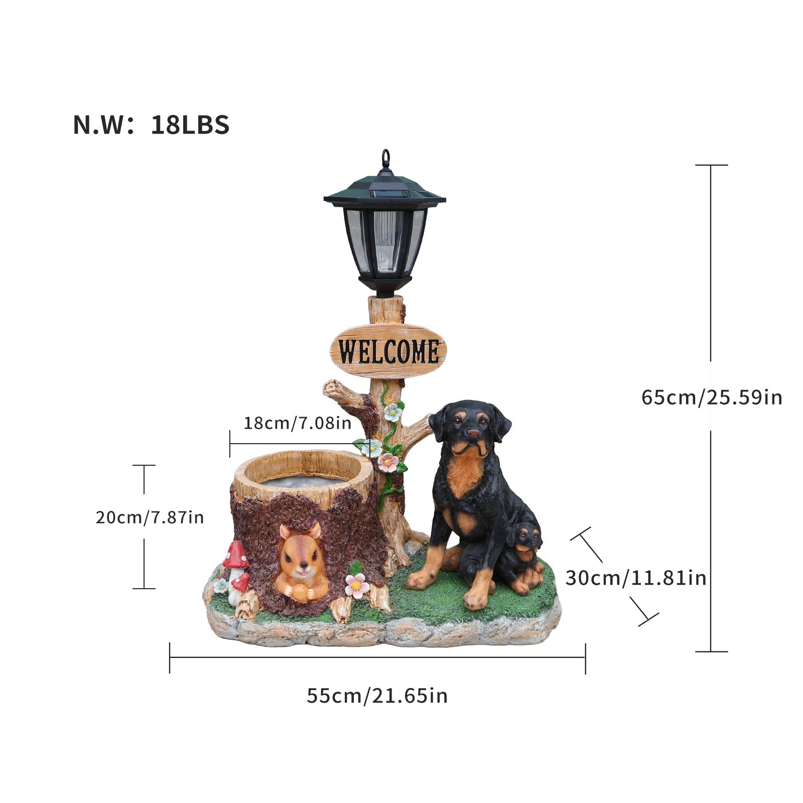Rottweiler Dog Family Planter Statue