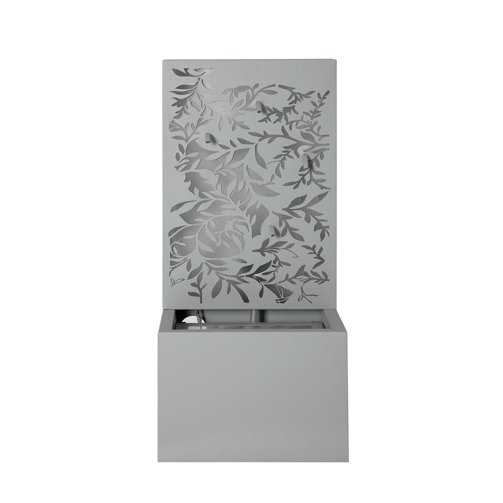 30.71' Light Gray Metal Leaf Cutout Outdoor Water Wall Fountain with LED Lights