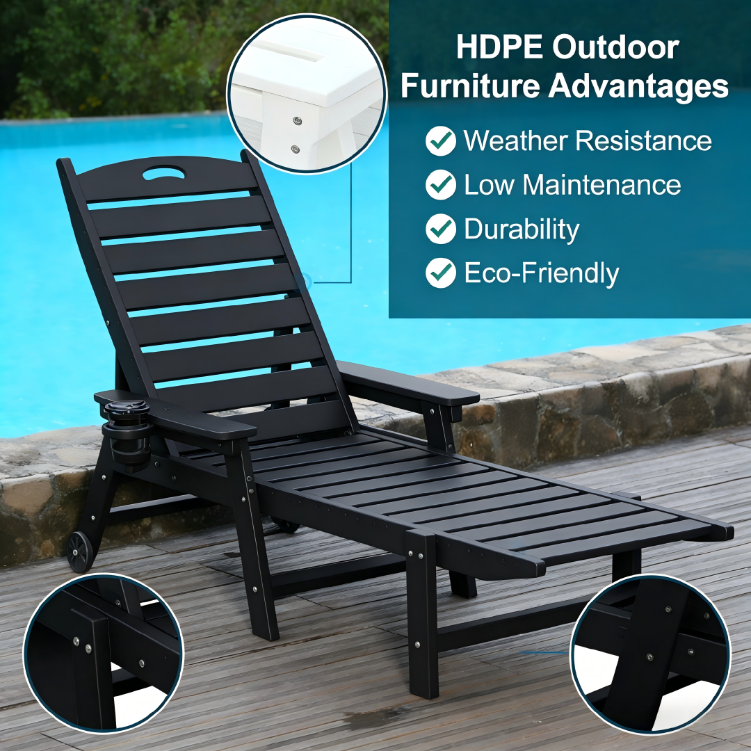 HDPE Chaise Lounge Chair Outdoor with Adjustable Backrest