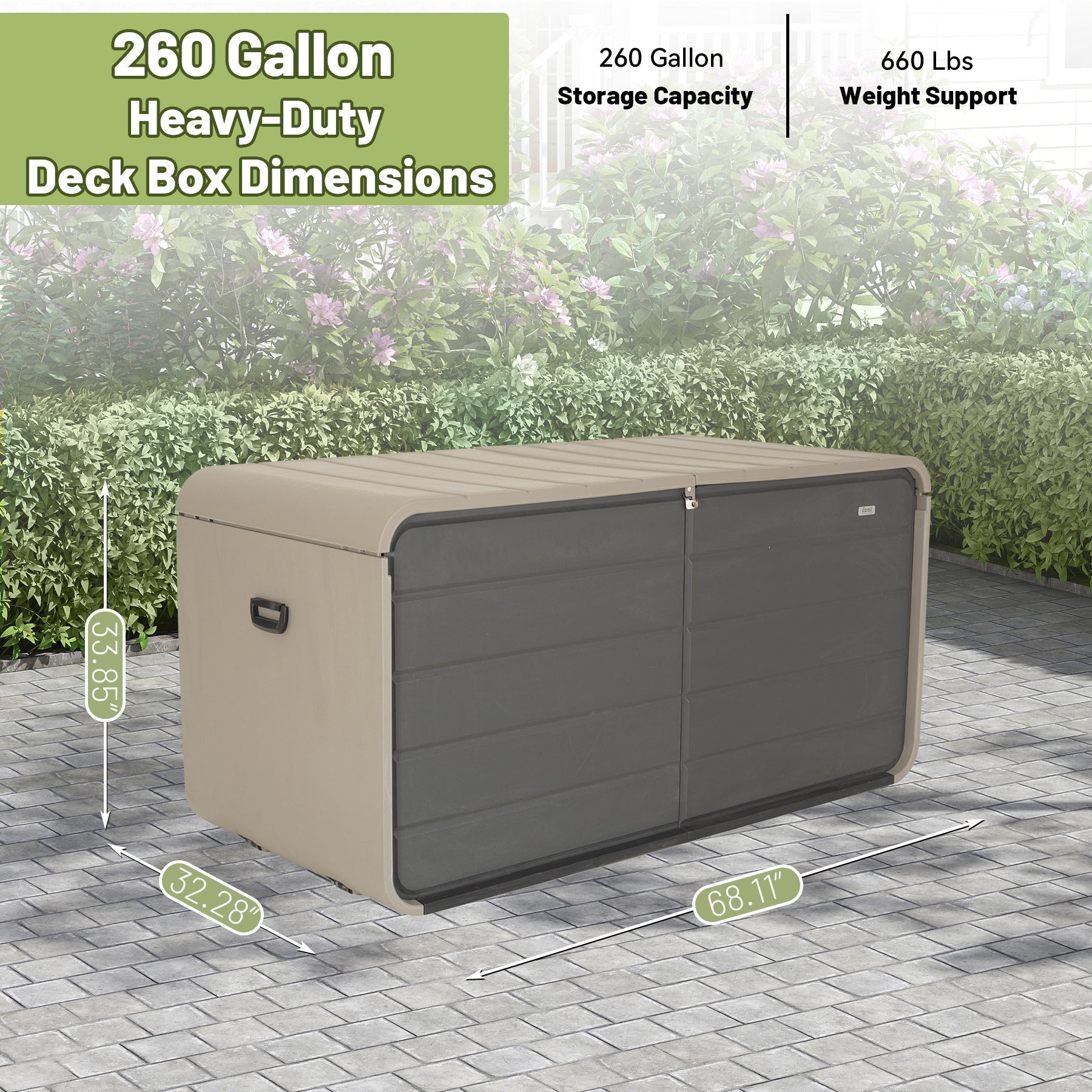 260 Gallon Plastic Deck Box with Lock and Wheels