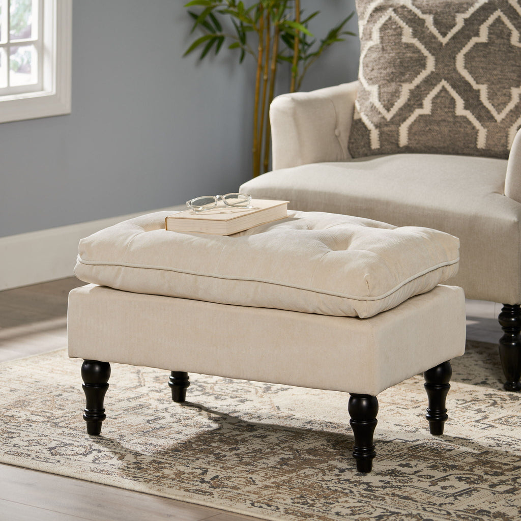 Lofton Pillow Top Ottoman With Button Tufting - Cream