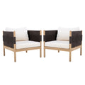 Outdoor Acacia Club Chairs (Set of 2) with Diamond-Pattern Black Rope, Light Teak Finish