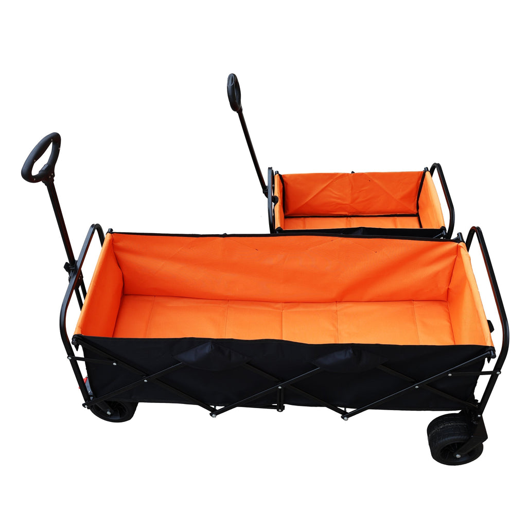 Big Large Capacity Folding Wagon Cart with Extender (Black + Orange)