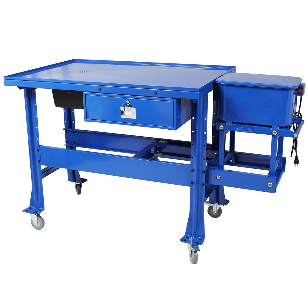 Mobile Tear Down Table With 3.5 Gallon Parts Washer And 110V Pump - Blue