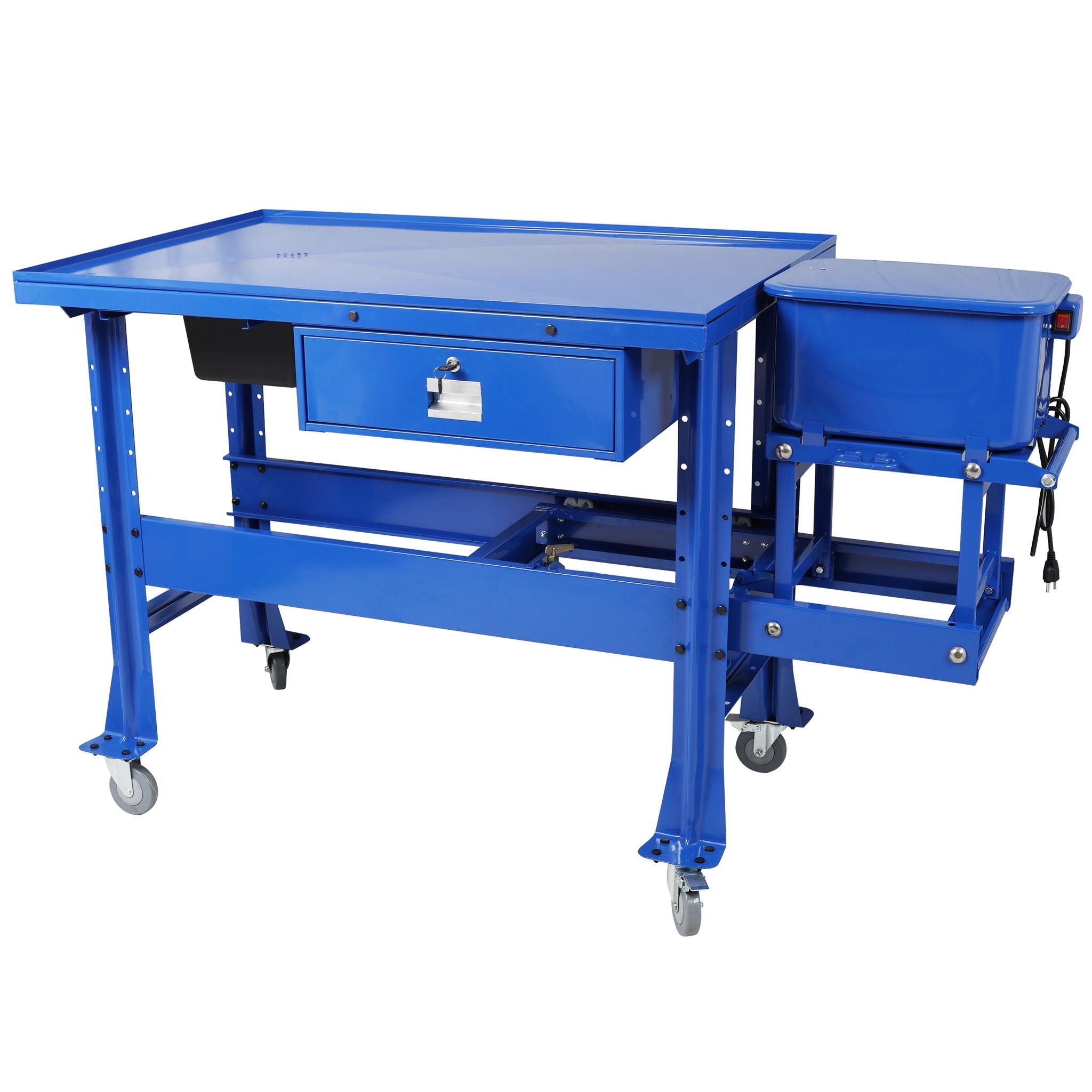 Mobile Tear Down Table With 3.5 Gallon Parts Washer And 110V Pump - Blue
