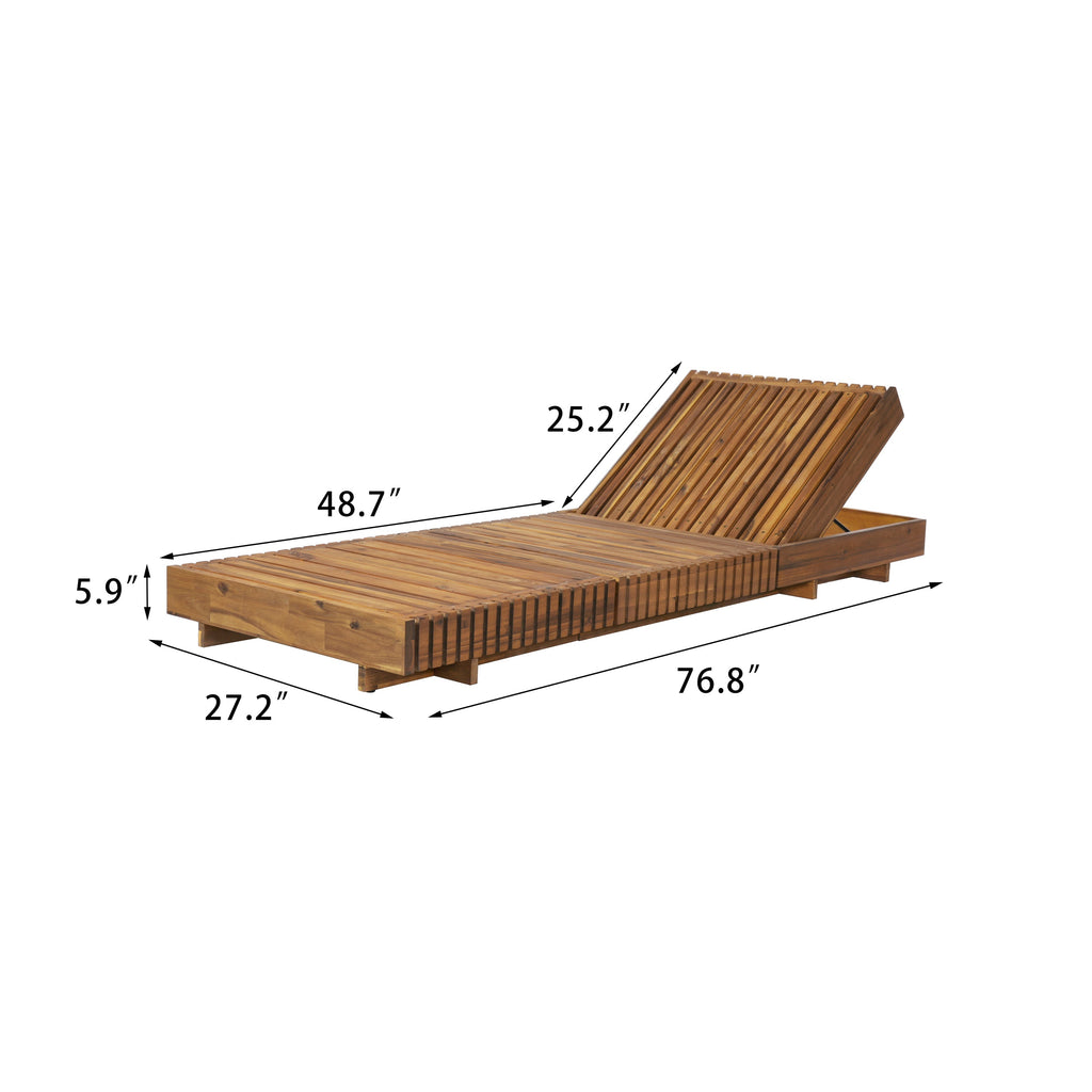 Lounge Chaise Set, Acacia Solid Wood with Cream Lounge Cushion