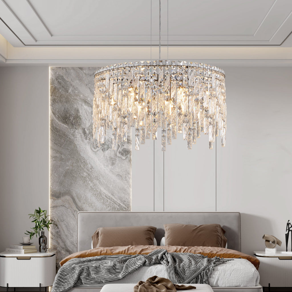 24" Luxurious Round Silver Crystal Chandelier