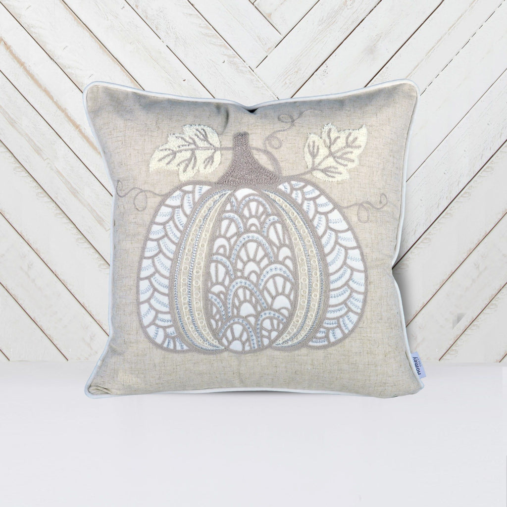 Lace Embroidered Pumpkin Throw Pillow - Natural