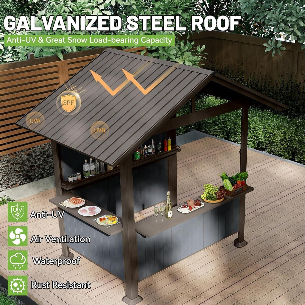 9.4x6.2 FT Hardtop Grill Gazebo with Storage Shelves & Resin Shade System