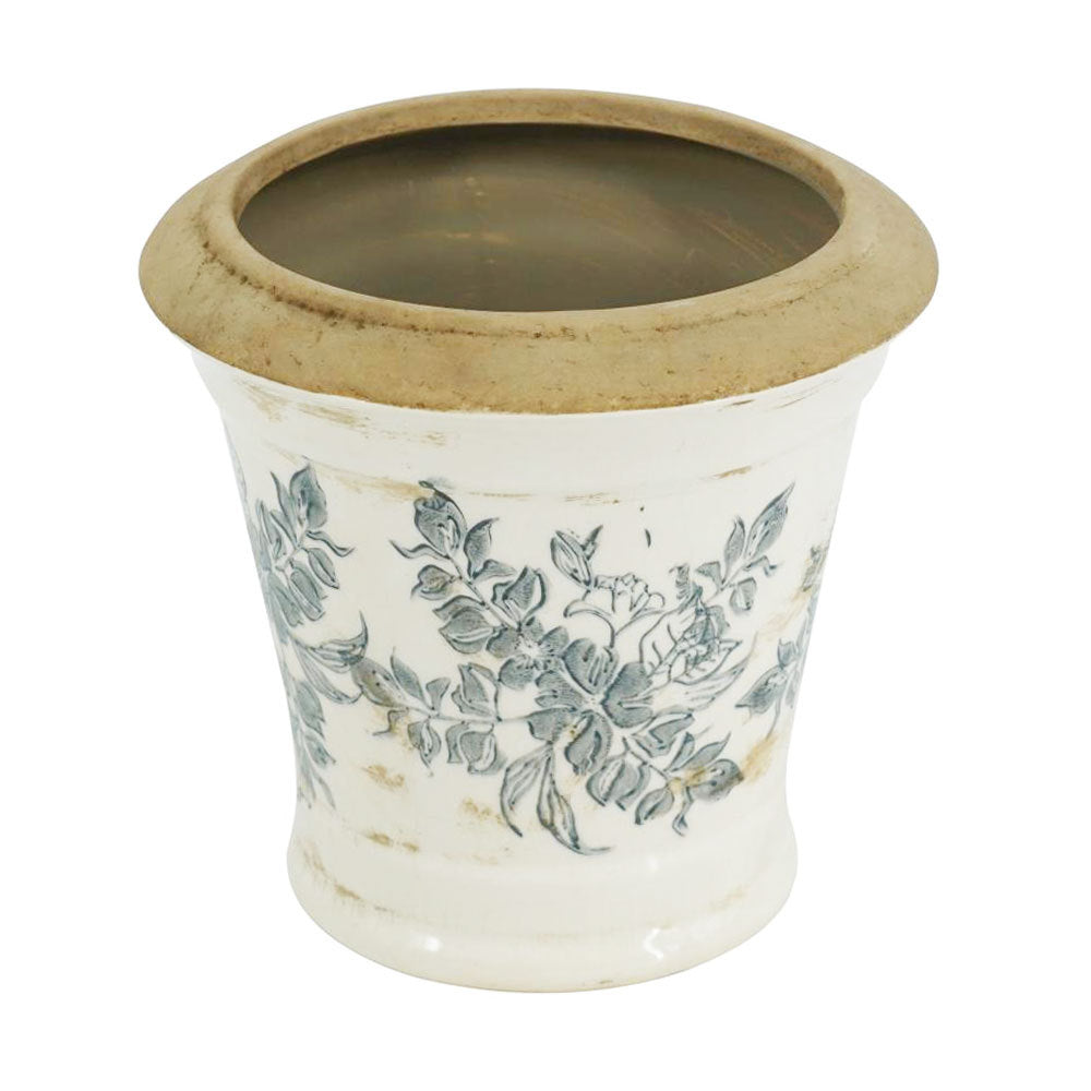 7.1x7.1x6.7' Ceramic Planter with Floral Pattern, Set of 2