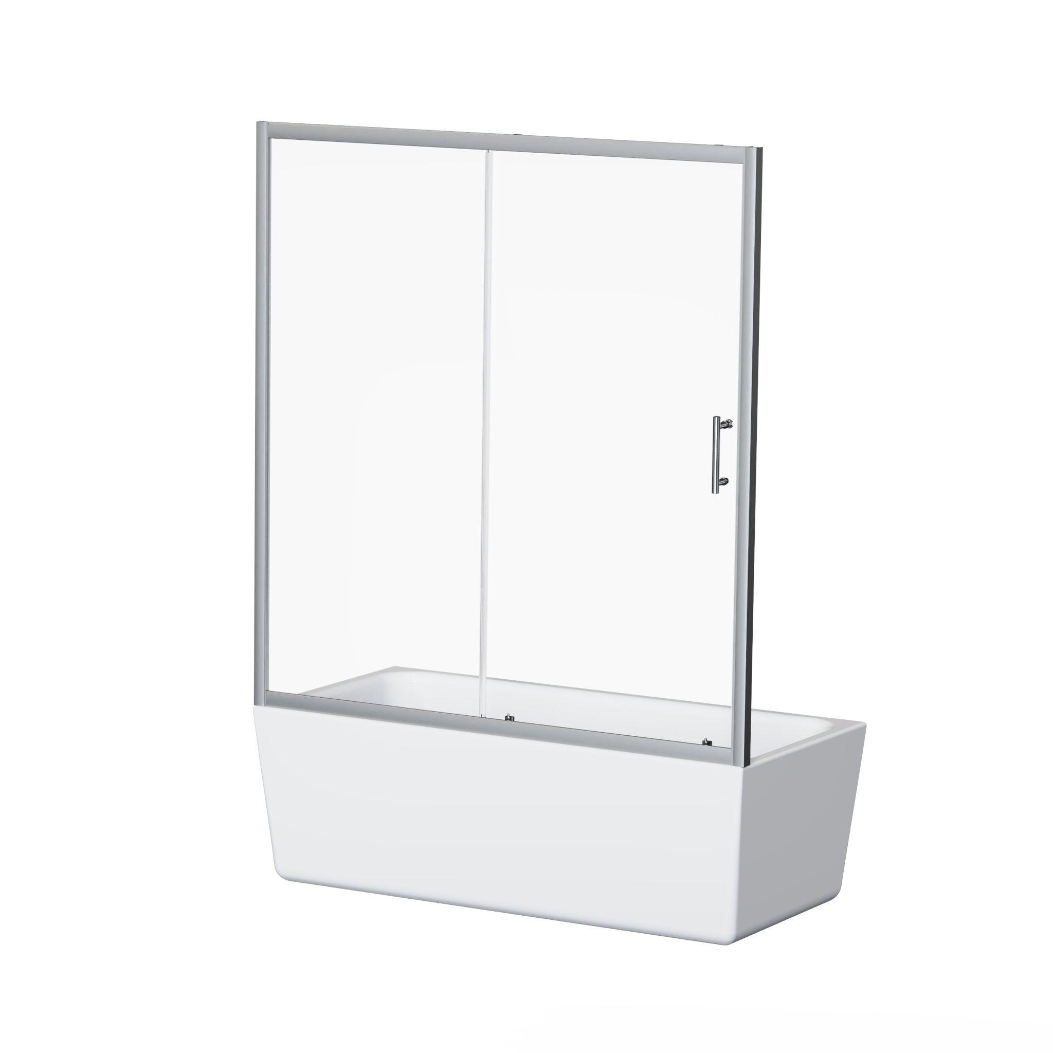 Single Sliding Shower Door For Bathtub With Handle - Chrome
