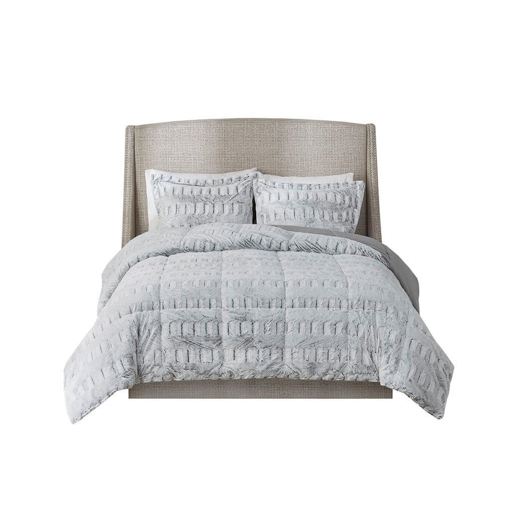 King/Cal King Back Print Long Fur Comforter Mini Set