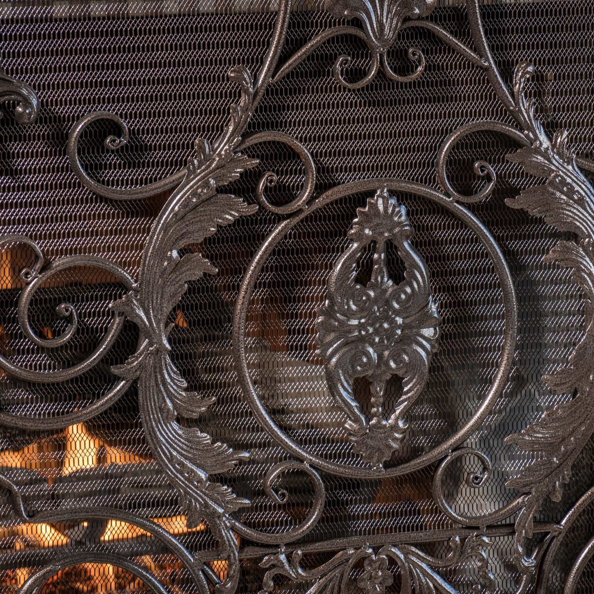 Mariella Traditional Floral Iron Fireplace Screen with Ornate Design