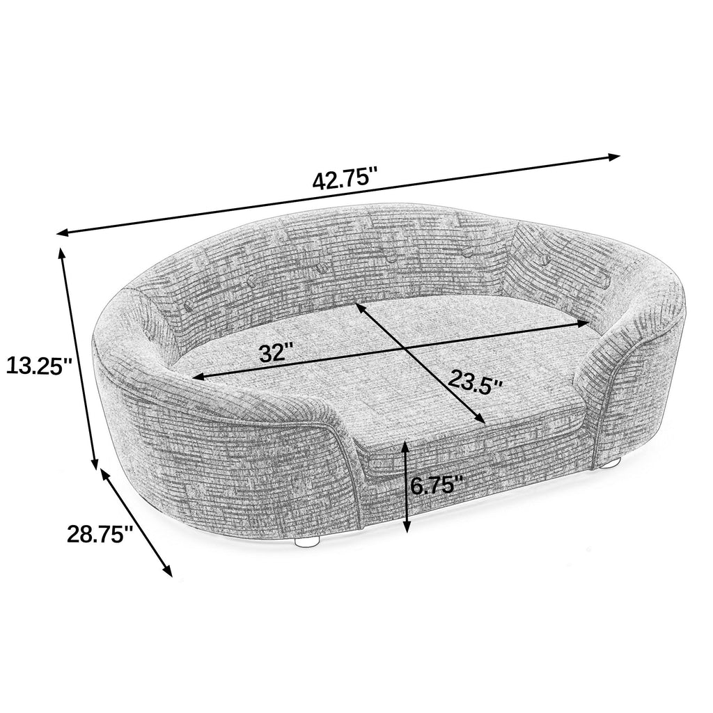 OVERSIZED Size Oval Semi-Enclosed Dog Sofa - Durable Linen Material, Button-Tufted Backrest, High-Center Low-Sides Support & Plush Comfort-Beige