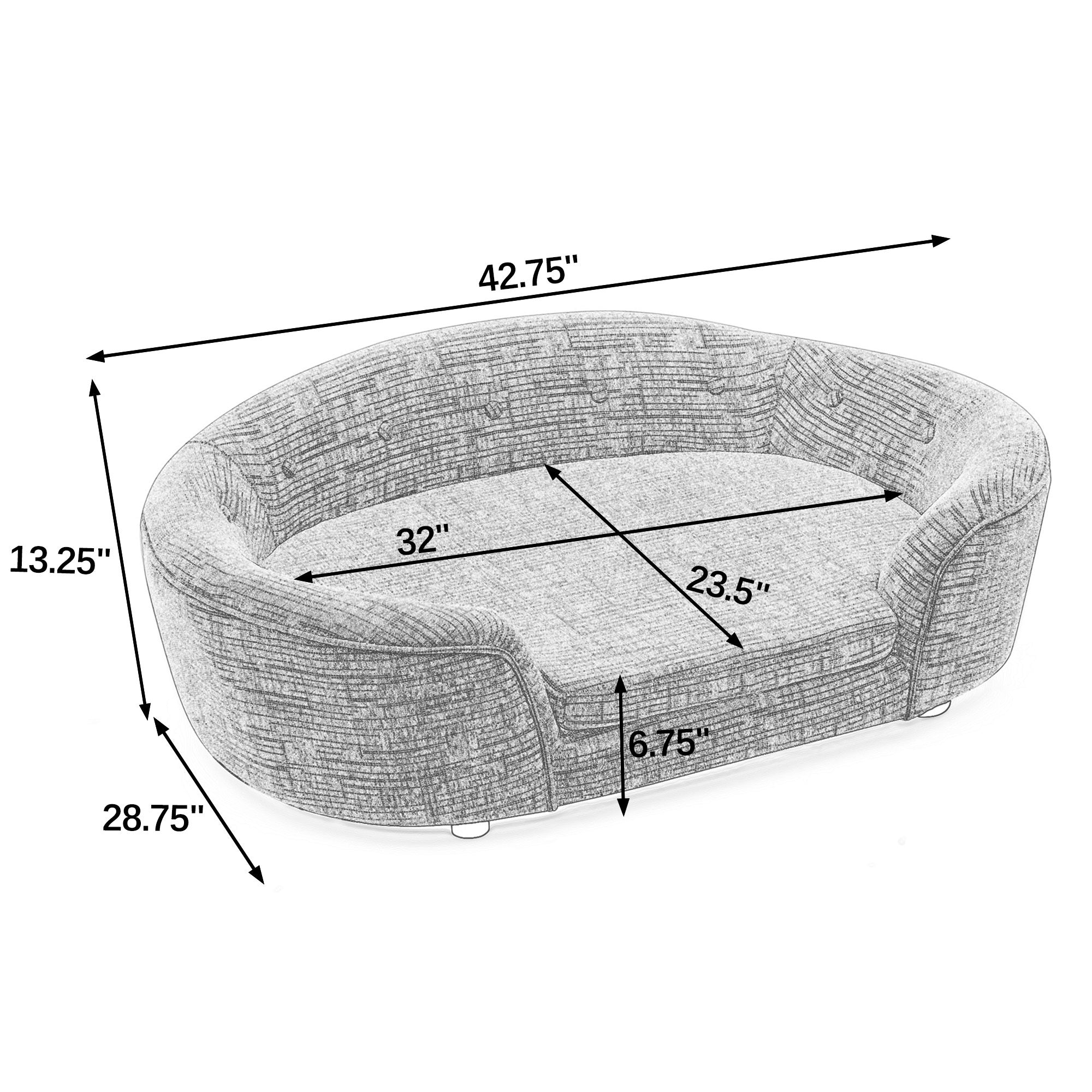 OVERSIZED Size Oval Semi-Enclosed Dog Sofa - Durable Linen Material, Button-Tufted Backrest, High-Center Low-Sides Support & Plush Comfort-Beige