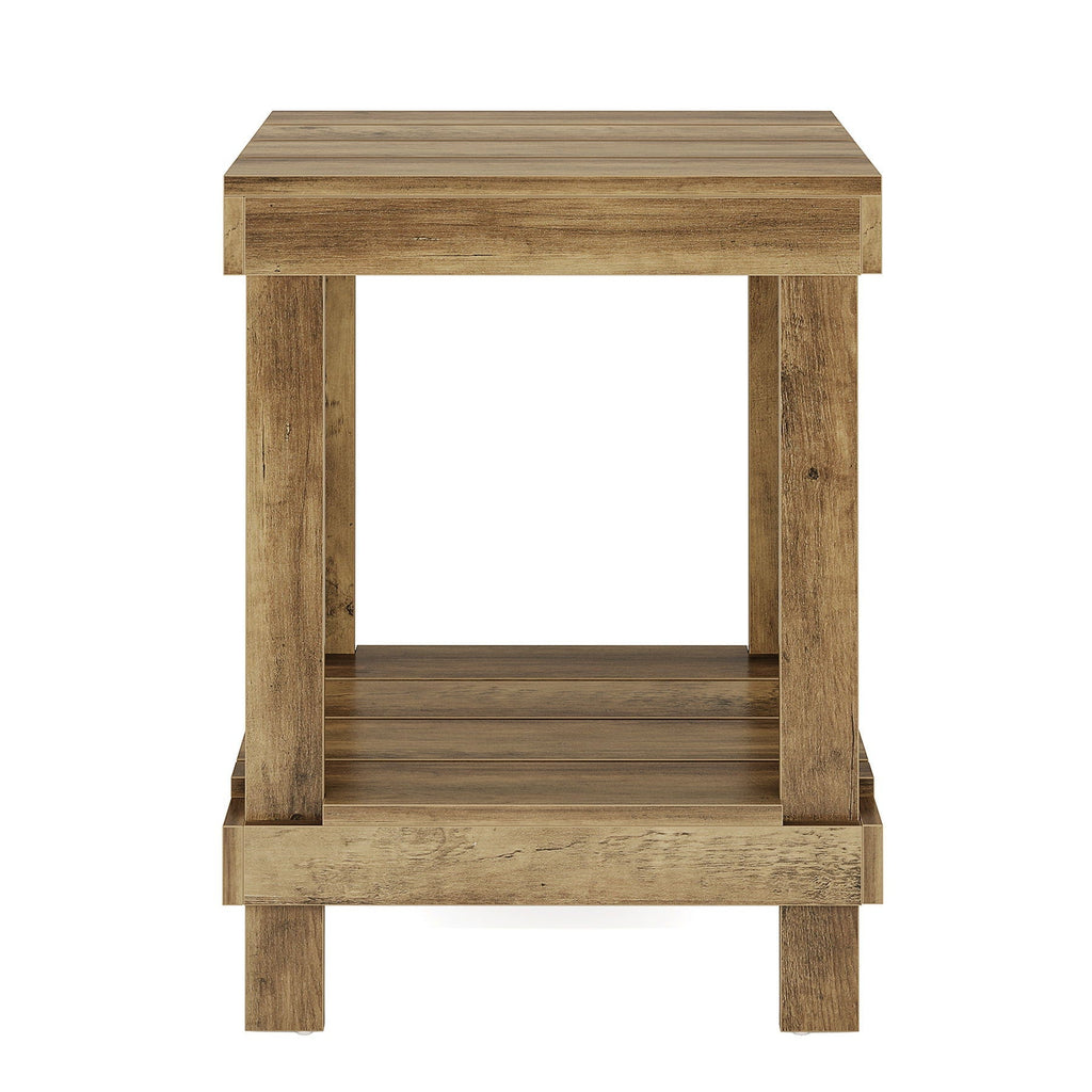 2 Tier End Table With Open Shelves, Natural Wood