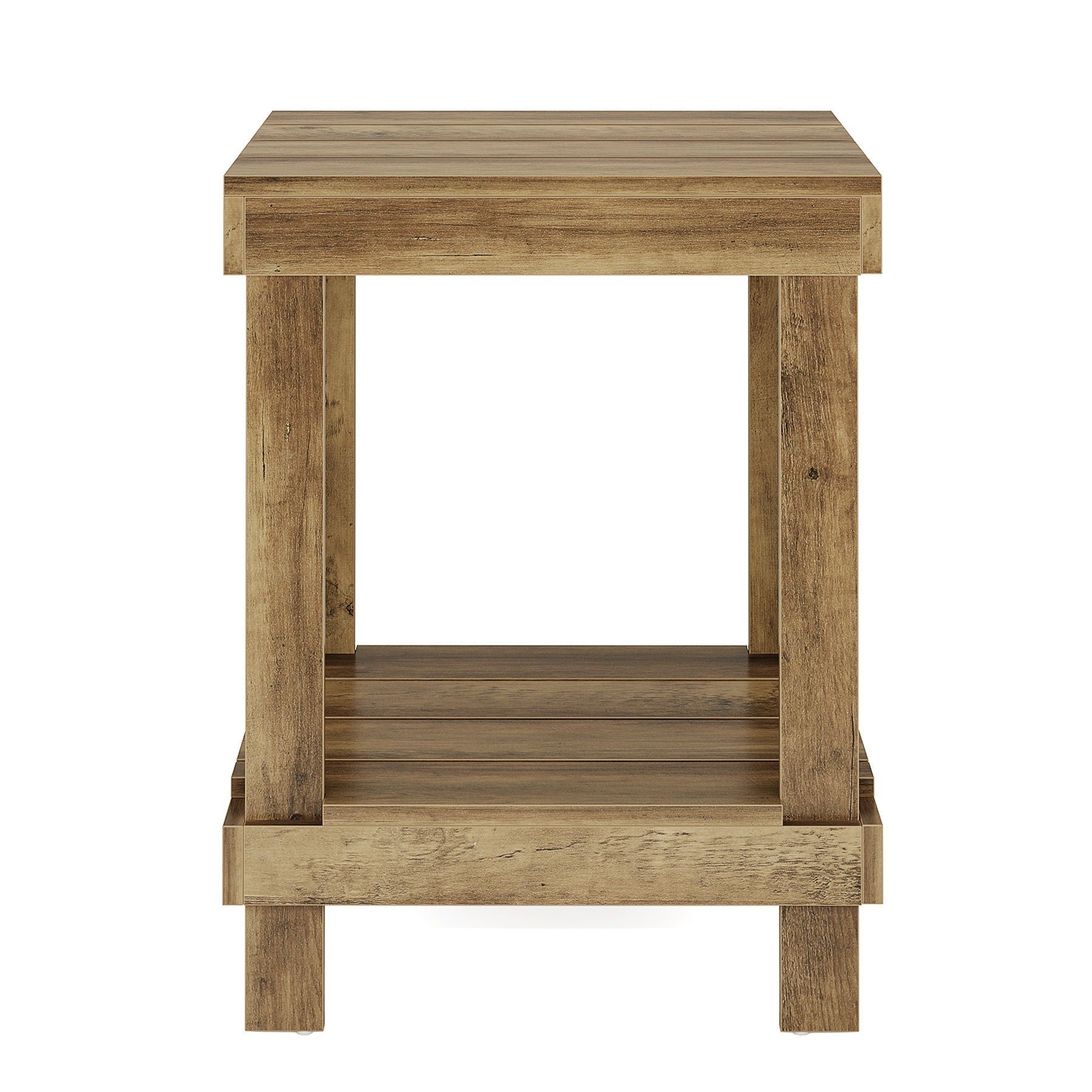 2 Tier End Table With Open Shelves, Natural Wood