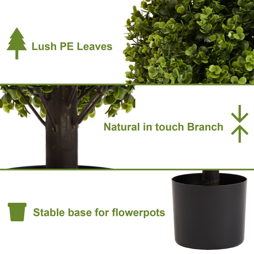 22in Boxwood Ball Shaped Artificial Topiary Shrubs Tree in Pot - Set of 2