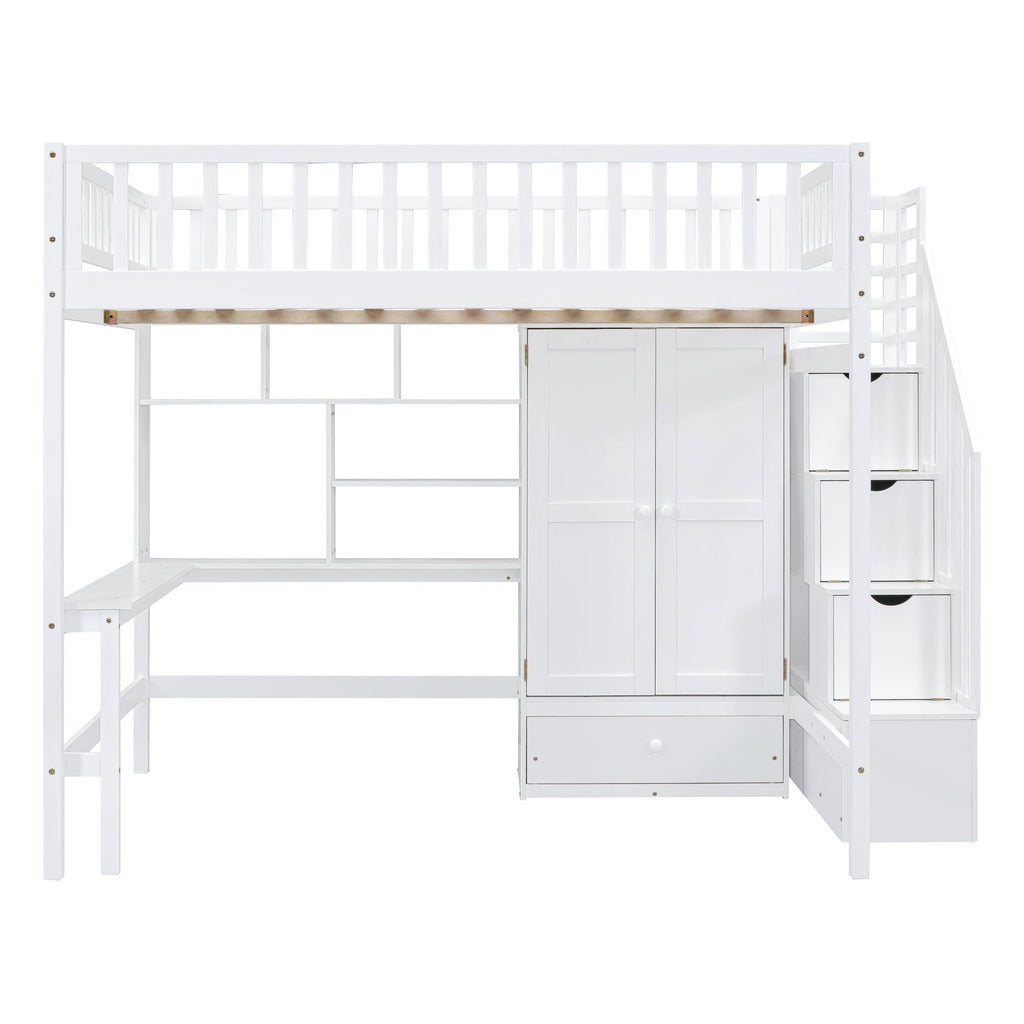 Loft Bed With Bookshelf, Drawers, Desk, And Wardrobe