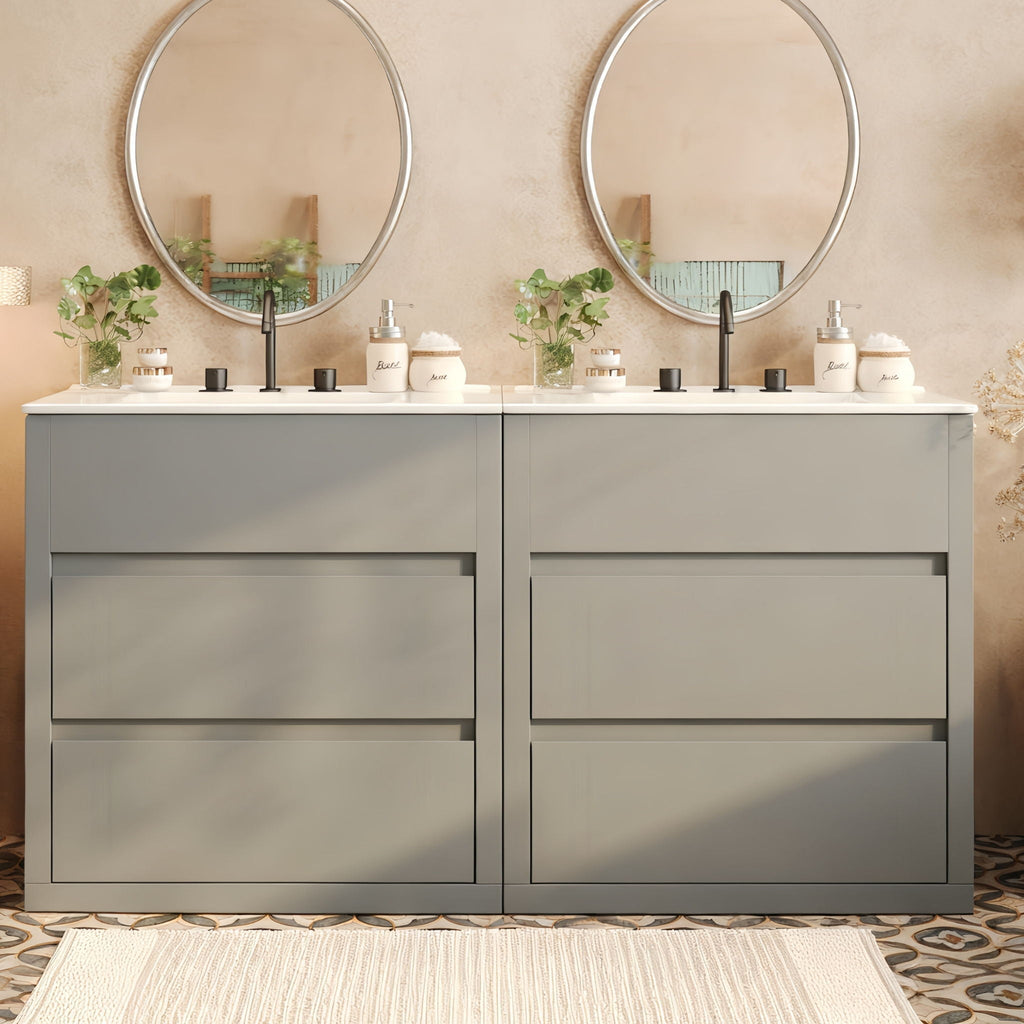 Double Sinks Bathroom Vanity Set with 2 Ceramic Basins