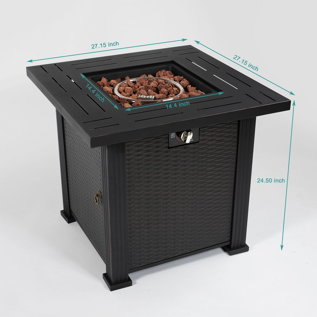 28" Propane Gas Fire Pit Table, 50000 BTU Square Steel Fire Pit