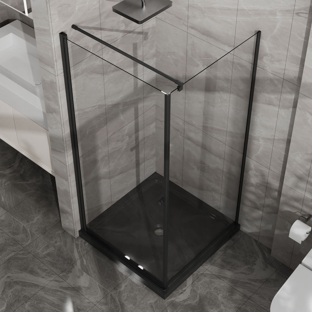 Corner Shower Enclosure with Frameless Pivot Door - Black
