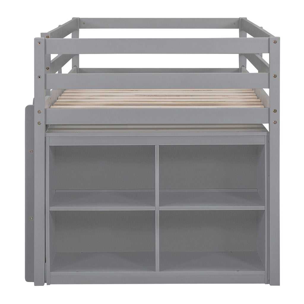 Loft Bed With Retractable Writing Desk And 4 Drawers, With Lateral Portable Desk And Shelves