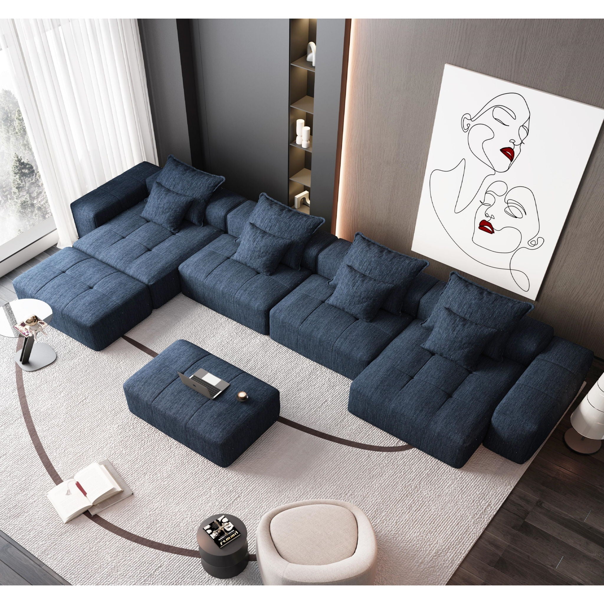 Modern Oversized DIY Combination Modular Sectional Sofa With Pillows
