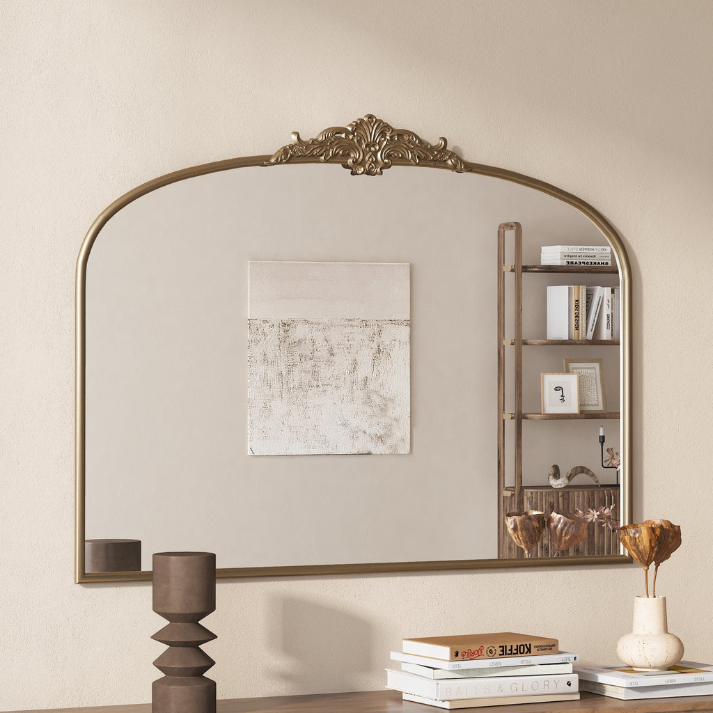 Vintage Arched Gold Mirror: 40'x30' Antique Brass Frame