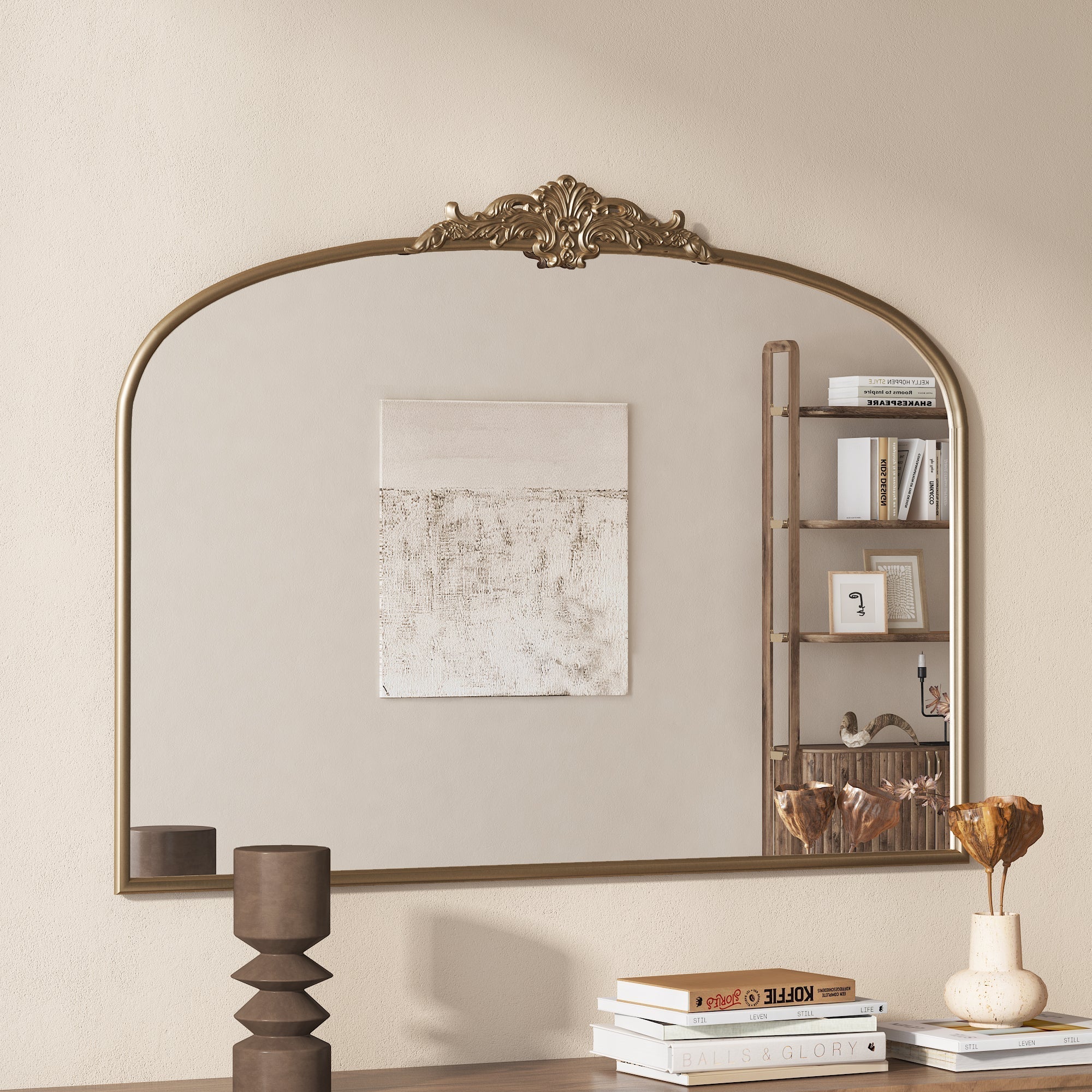 Vintage Arched Gold Mirror: 40'x30' Antique Brass Frame