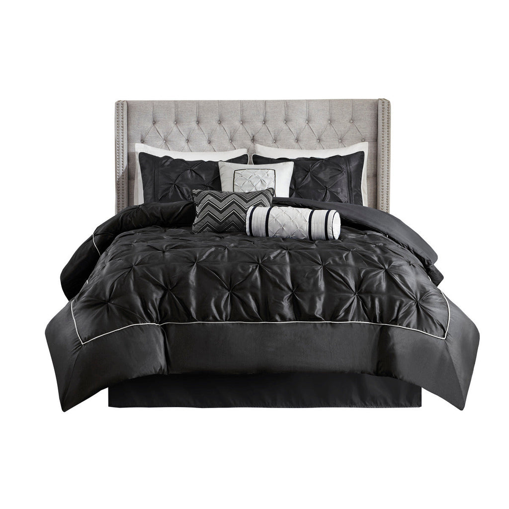7 Piece Tufted Comforter Set Black Queen
