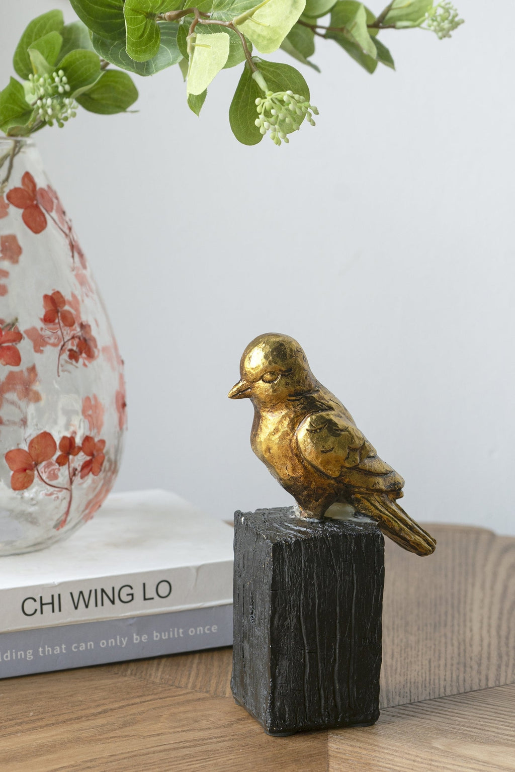 Gold Resin Songbird Sculpture on Black Faux Branch