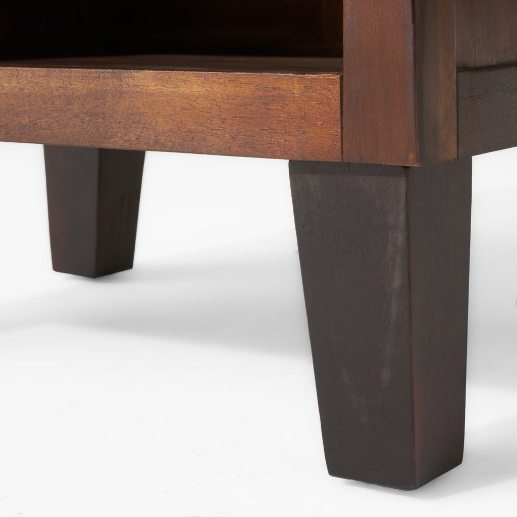 End Table in Brown Acacia Wood with Storage Drawer and Shelf